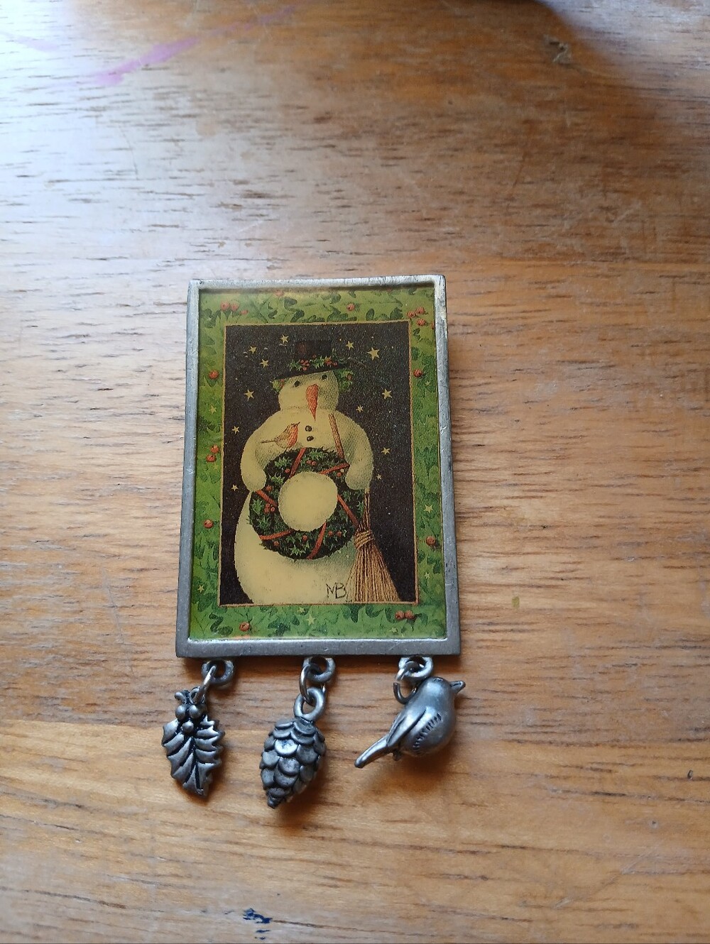 Marjolein Bastin Holiday Snowman Wall Ornament with Pinecone and Bird Charms